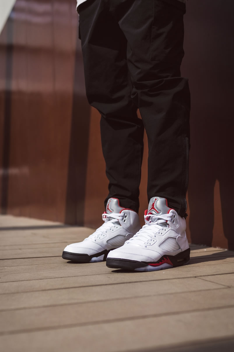 Air Jordan 5 Fire Red 3m 2020 Silver Tongue Da1911 102 On Feet (3) - newkick.cc