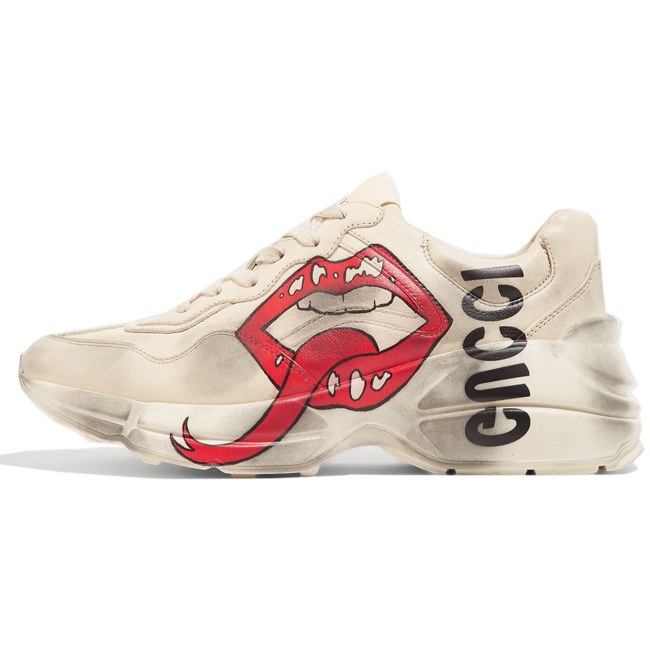 Gucci Rhyton Logo Print Leather Sneakers 1102221 (1) - newkick.cc