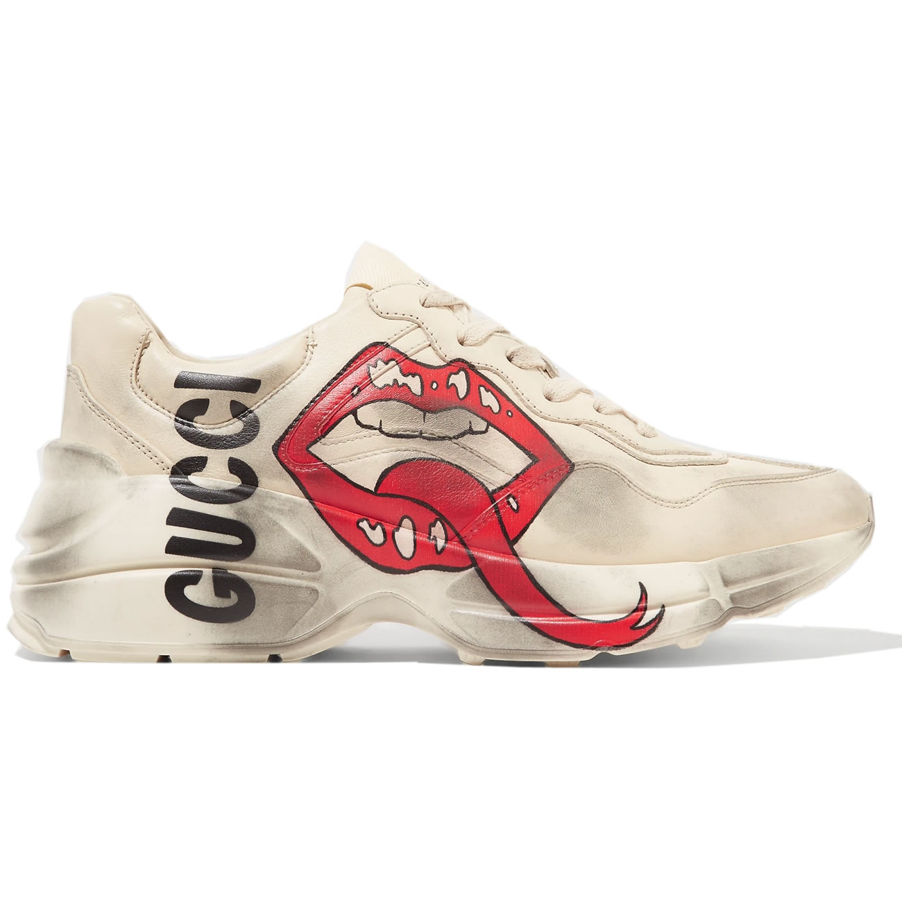 Gucci Rhyton Logo Print Leather Sneakers 1102221 (2) - newkick.cc