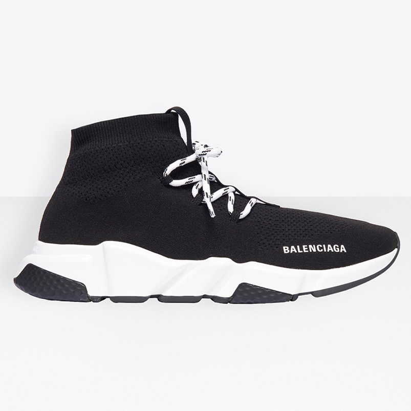 Balenciaga Speed Lace Up Sneaker Black White (1) - newkick.cc