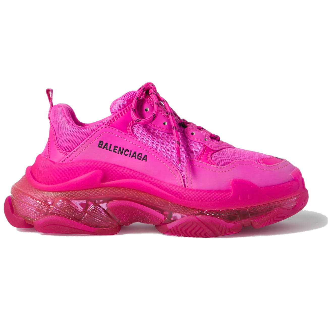 Balenciaga Triple S Pink Clear Sole Logo Embroidered Foam Mesh Sneakers (1) - newkick.cc