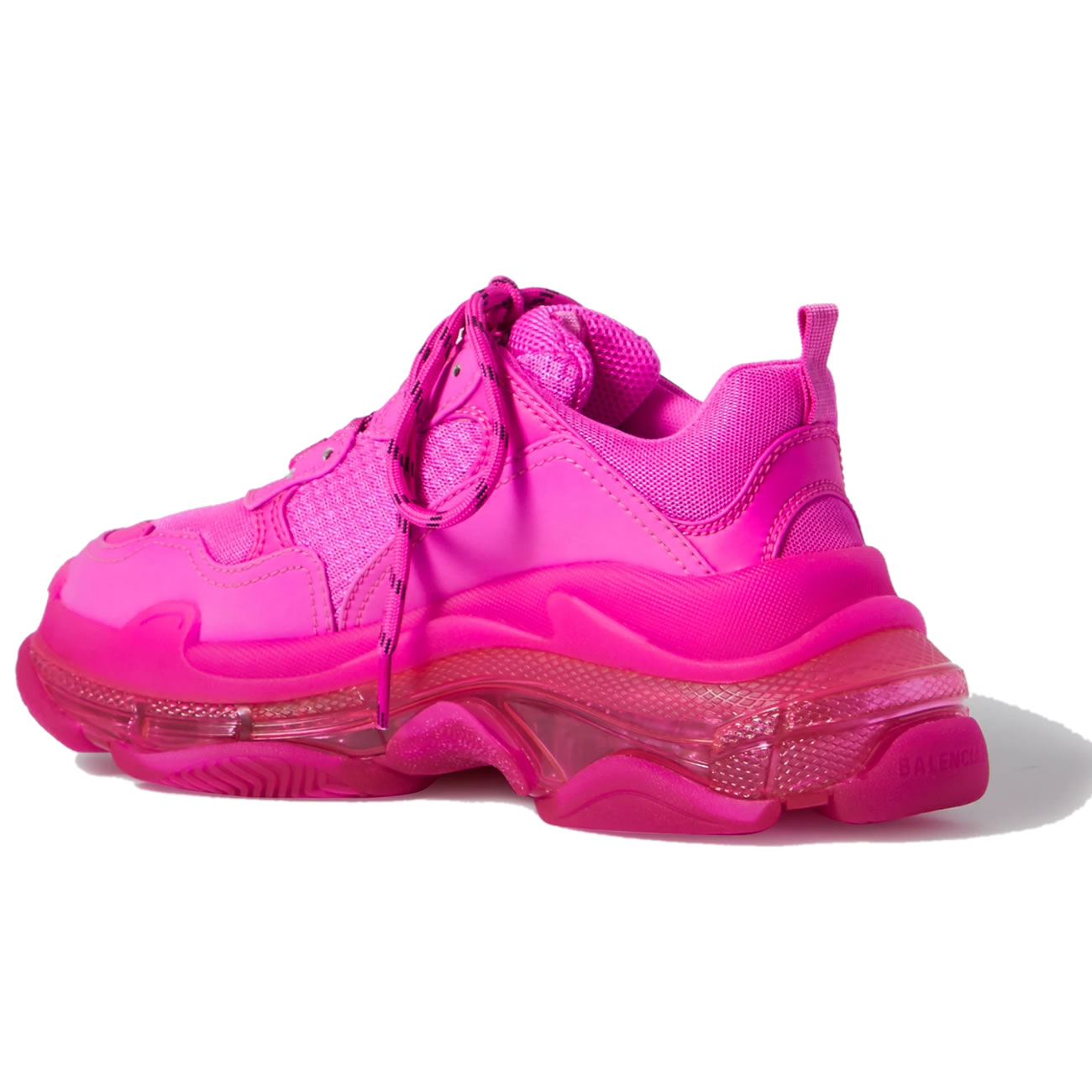 Balenciaga Triple S Pink Clear Sole Logo Embroidered Foam Mesh Sneakers (2) - newkick.cc