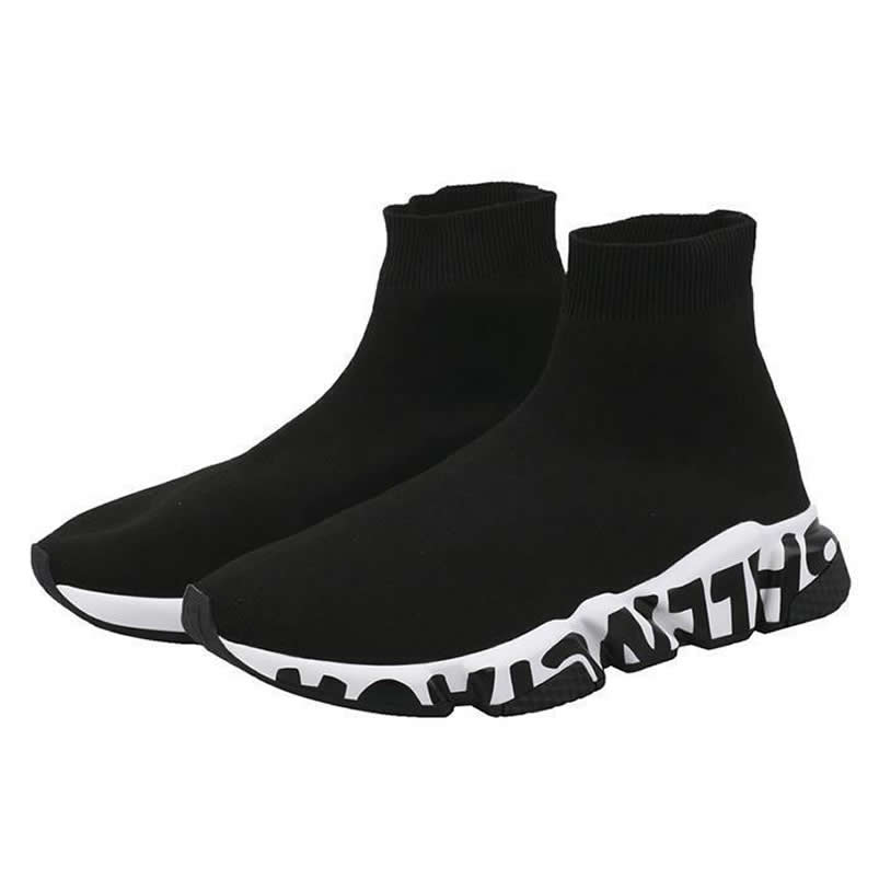 Balenciaga Shoes Like Socks High Top Speed Runners Black White 605972w05ge1015 (4) - newkick.cc