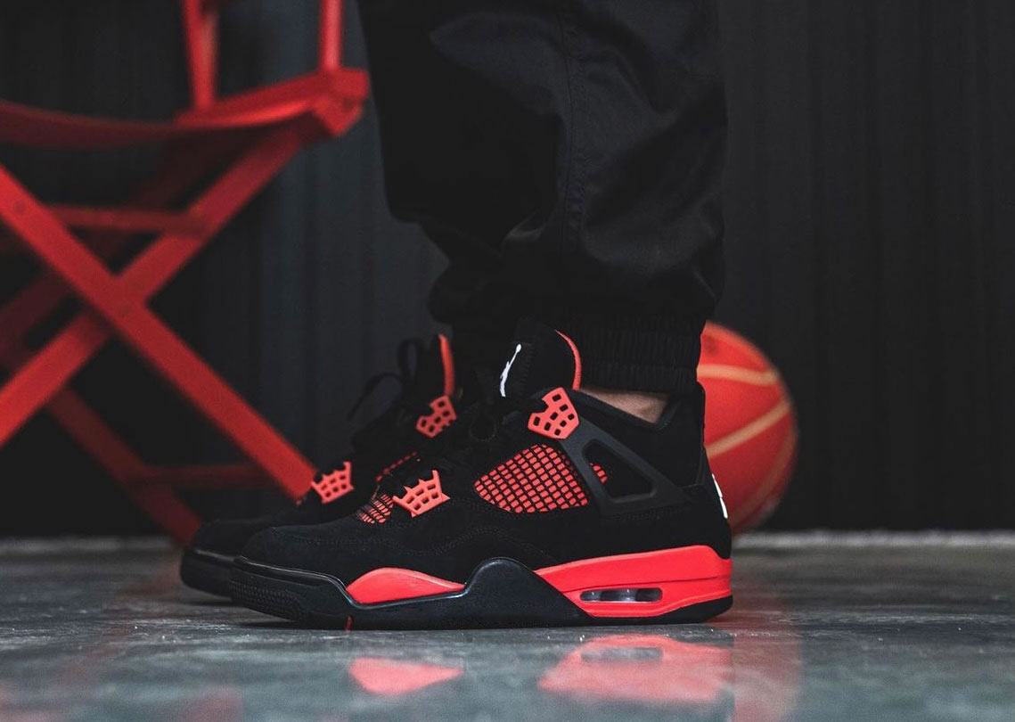 Air Jordan 4 Red Thunder Black White Red Ct8527 016 On Feet (5) - newkick.cc