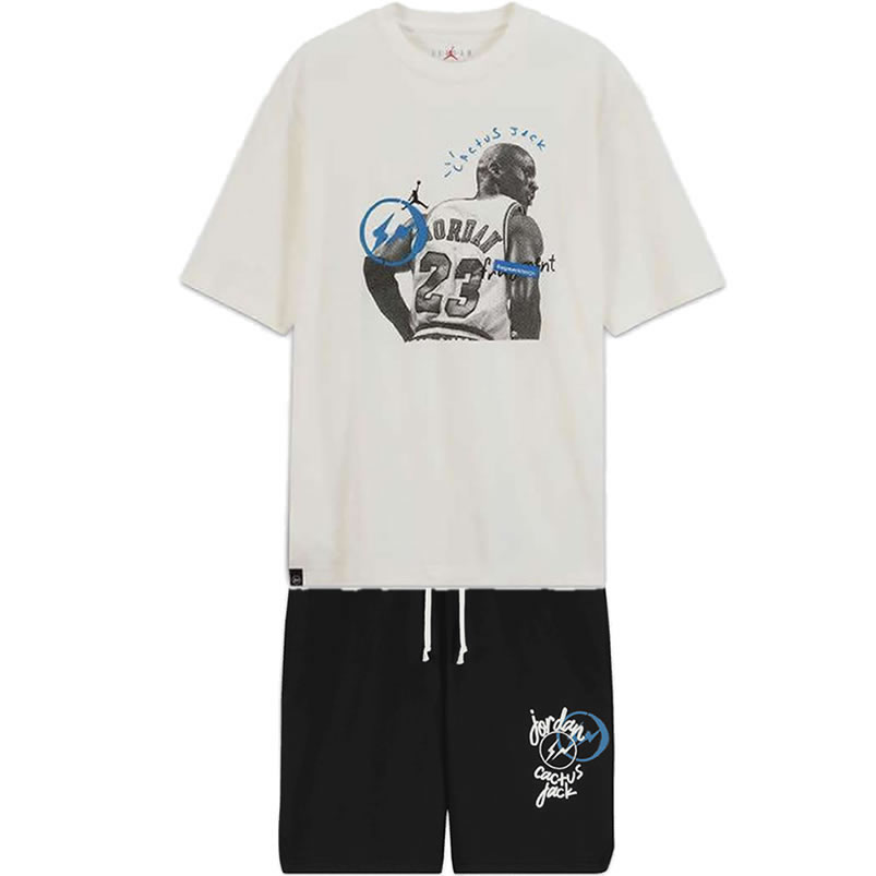 Travis Scott Cactus Jack Jordan T Shirt Khaki Desert White Shorts Black (1) - newkick.cc