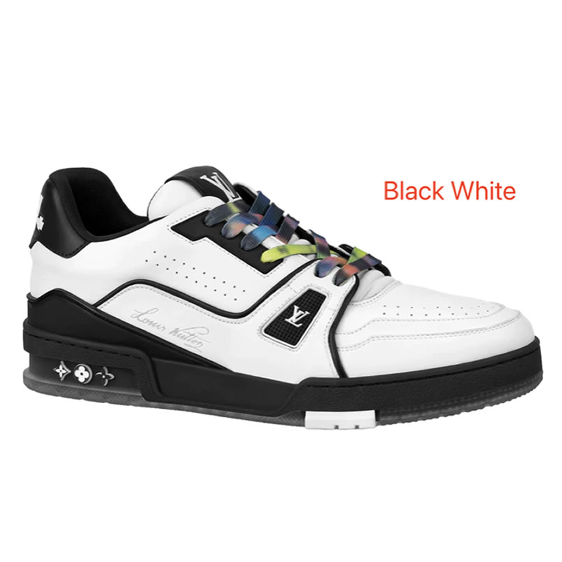 New L V Trainer Sneaker Shoes Black White (1) - newkick.cc