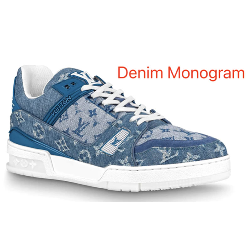 New L V Trainer Sneaker Shoes Denim Monogram (1) - newkick.cc