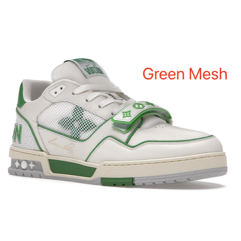 New L V Trainer Sneaker Shoes Green Mesh (1) - newkick.cc