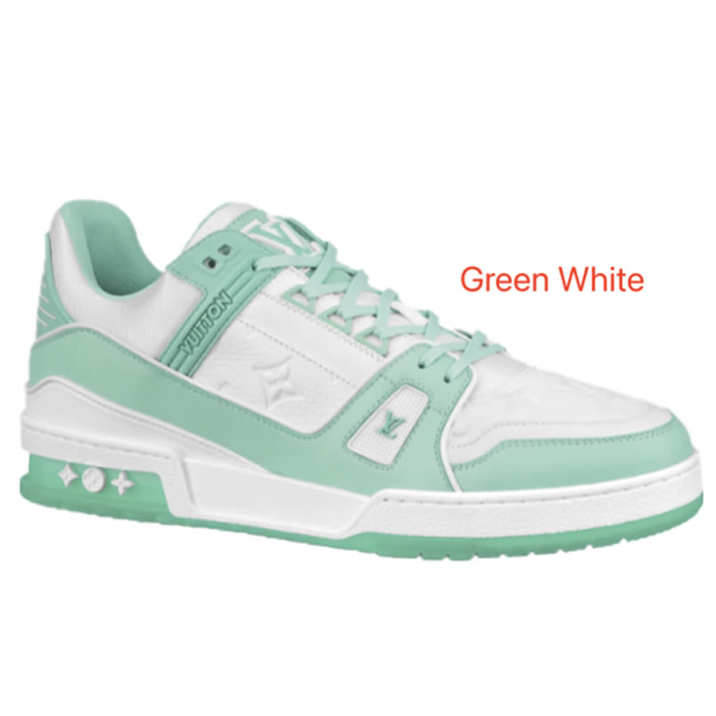 New L V Trainer Sneaker Shoes Green White (1) - newkick.cc