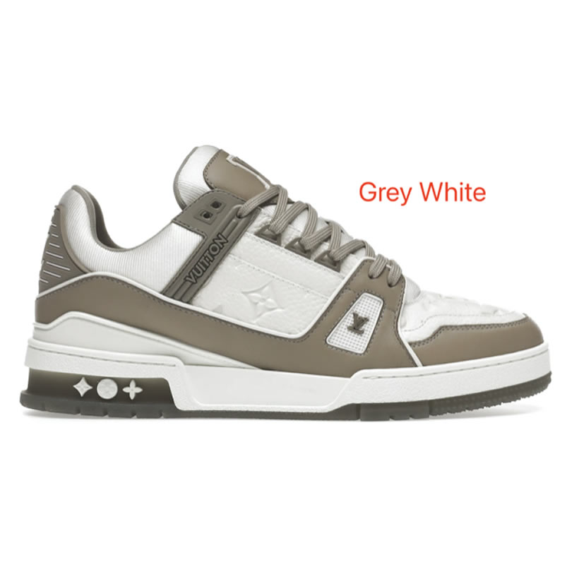 New L V Trainer Sneaker Shoes Grey White (1) - newkick.cc