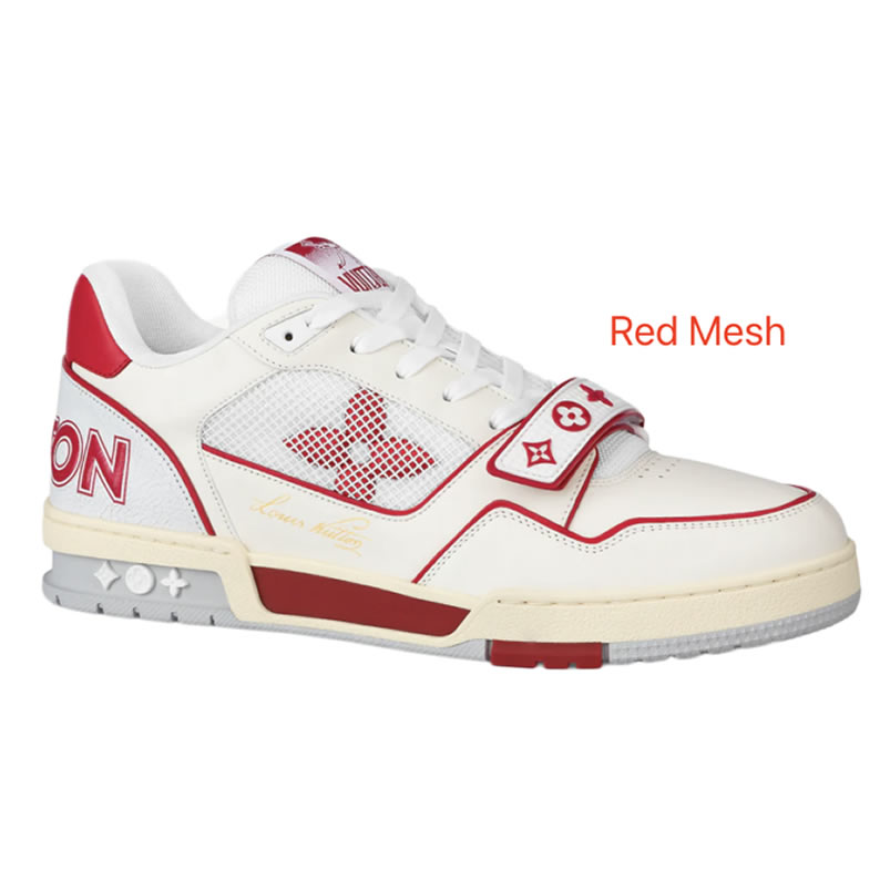 New L V Trainer Sneaker Shoes Red Mesh (1) - newkick.cc