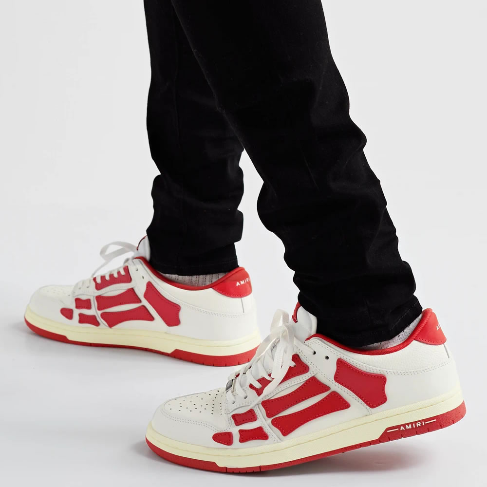 A M I R I Skel Top Low Leather Sneakers Red Mfs003 124 On Feet (6) - newkick.cc