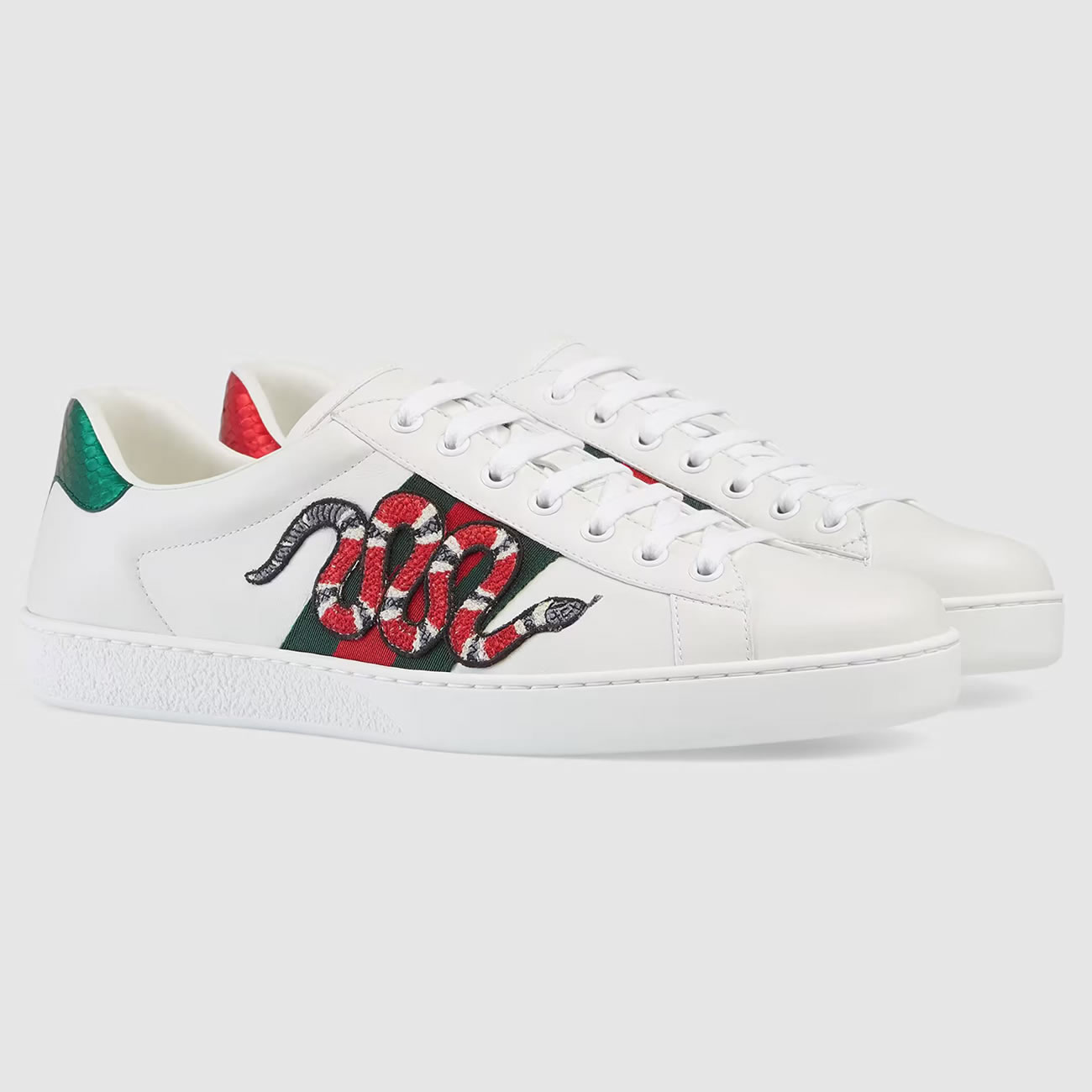 G U C C I Gg White Embroidered Ace Sneaker For Mens Womens (2) - newkick.cc