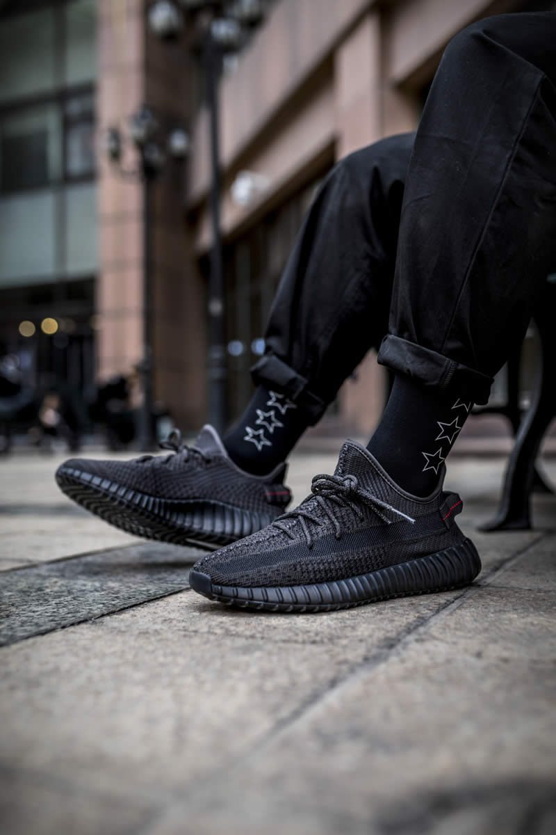 Adidas Yeezy Boost 350 V2 Black None Refective On Feet Fu9013 (6) - newkick.cc