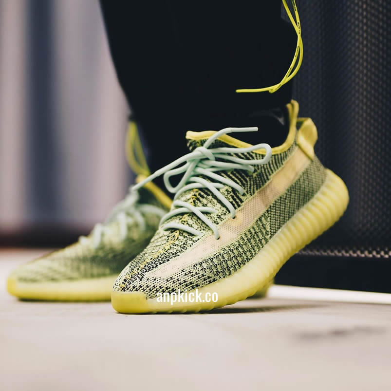 Adidas Yeezy Boost 350 V2 Yeezreel Reflective Green Black On Feet Release Date Fw4130 (3) - newkick.cc