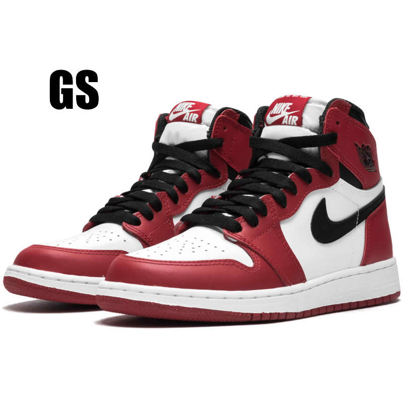 air jordan 1 retro high og 'chicago' red black white gs/womens size 575441-101