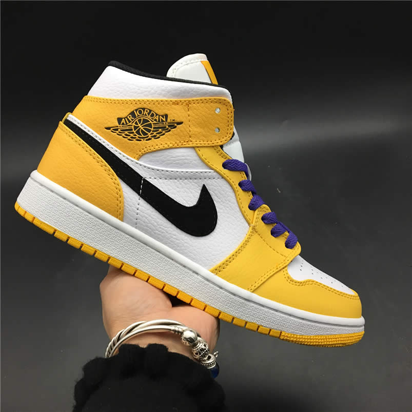 Air Jordan 1 Mid 2019 Lakers Yellow Purple For Sale Release Date 852542 700 (2) - newkick.cc