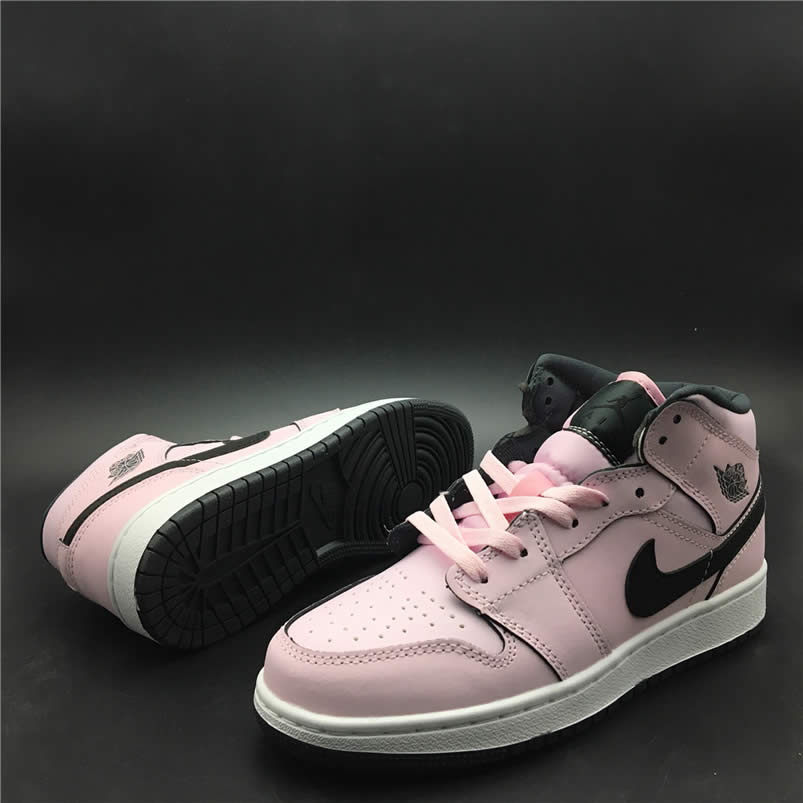 Air Jordan 1 Mid Pink Black White Womens GS Shoes 555112-601 Pics