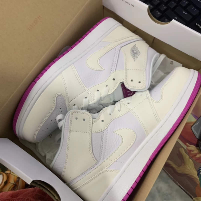 Air Jordan 1 Retro Custom Mid Gs Womens Pink Light Bone Chameleon 555112 Id (10) - newkick.cc