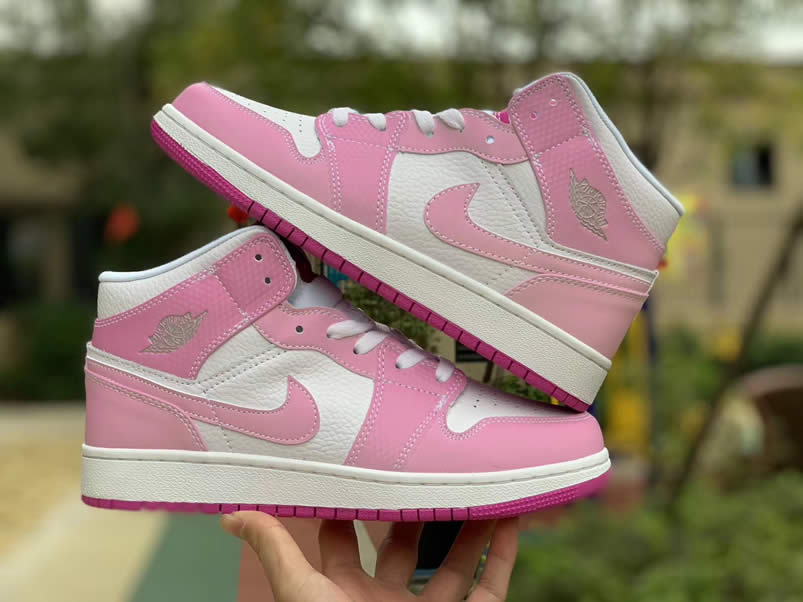 Air Jordan 1 Retro Custom Mid Gs Womens Pink Light Bone Chameleon 555112 Id (11) - newkick.cc