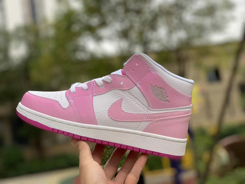 Air Jordan 1 Retro Custom Mid Gs Womens Pink Light Bone Chameleon 555112 Id (12) - newkick.cc