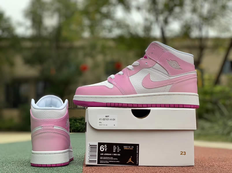 Air Jordan 1 Retro Custom Mid Gs Womens Pink Light Bone Chameleon 555112 Id (13) - newkick.cc