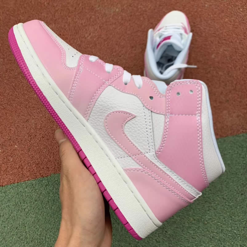 Air Jordan 1 Retro Custom Mid Gs Womens Pink Light Bone Chameleon 555112 Id (3) - newkick.cc