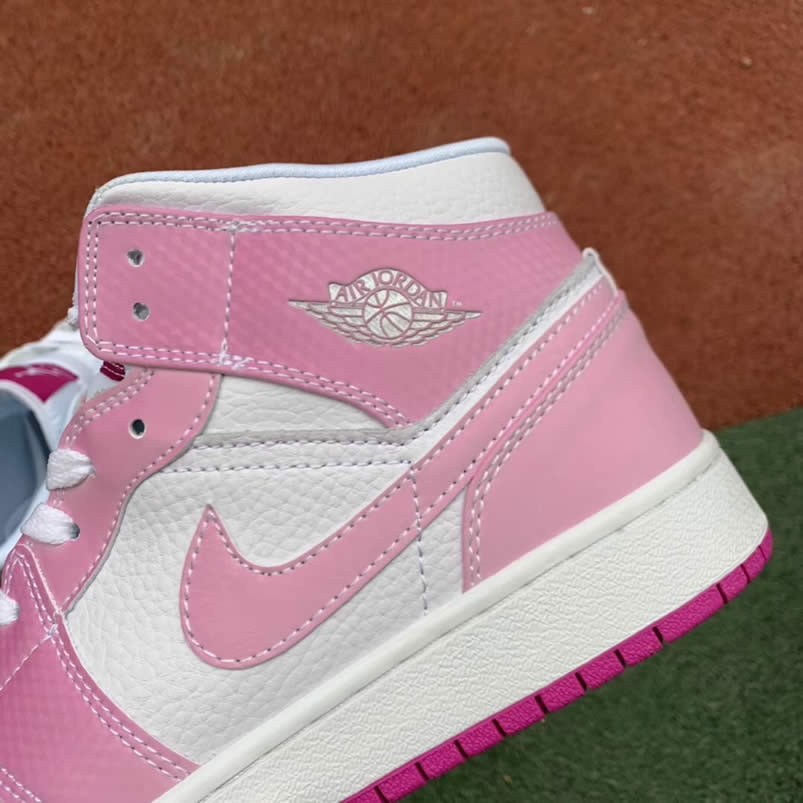 Air Jordan 1 Retro Custom Mid Gs Womens Pink Light Bone Chameleon 555112 Id (5) - newkick.cc