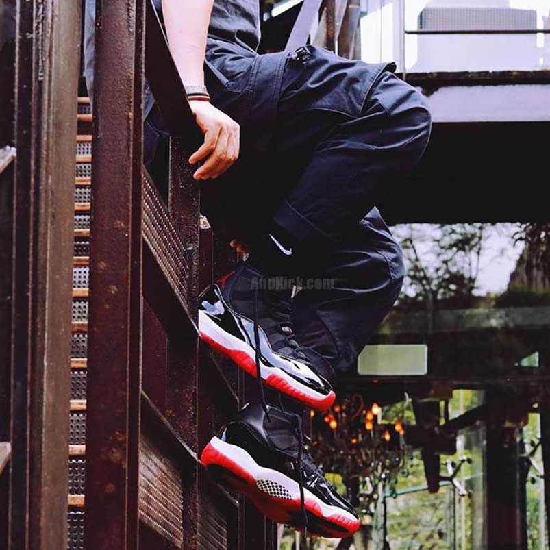 Air Jordan 11 Bred 2019 Black Red On Feet Release Date 378037 061 (3) - newkick.cc