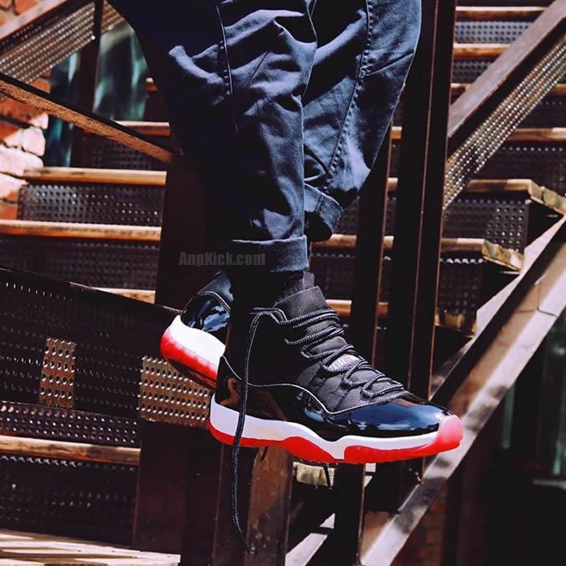 Air Jordan 11 Bred 2019 Black Red On Feet Release Date 378037 061 (4) - newkick.cc