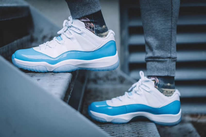 air jordan 11 low unc columbia blue white 528895-106 on feet