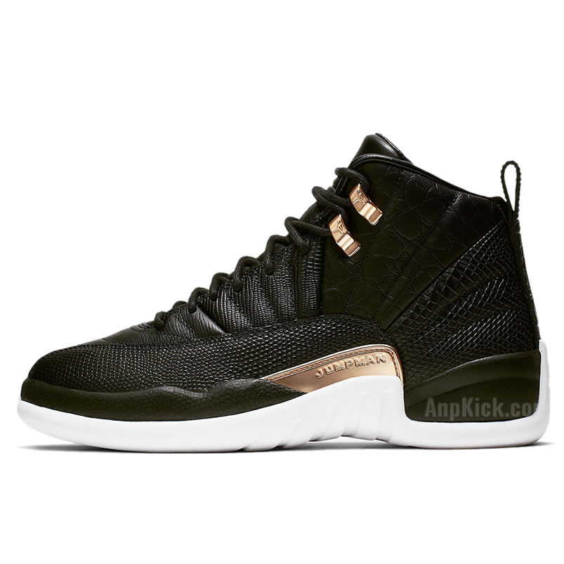 Air Jordan 12 Wmns Snakeskin Midnight Black White Gold Ao6068 007 (1) - newkick.cc