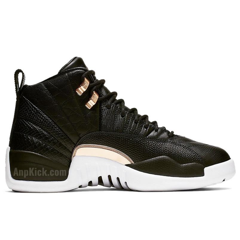 Air Jordan 12 Wmns Snakeskin Midnight Black White Gold Ao6068 007 (2) - newkick.cc