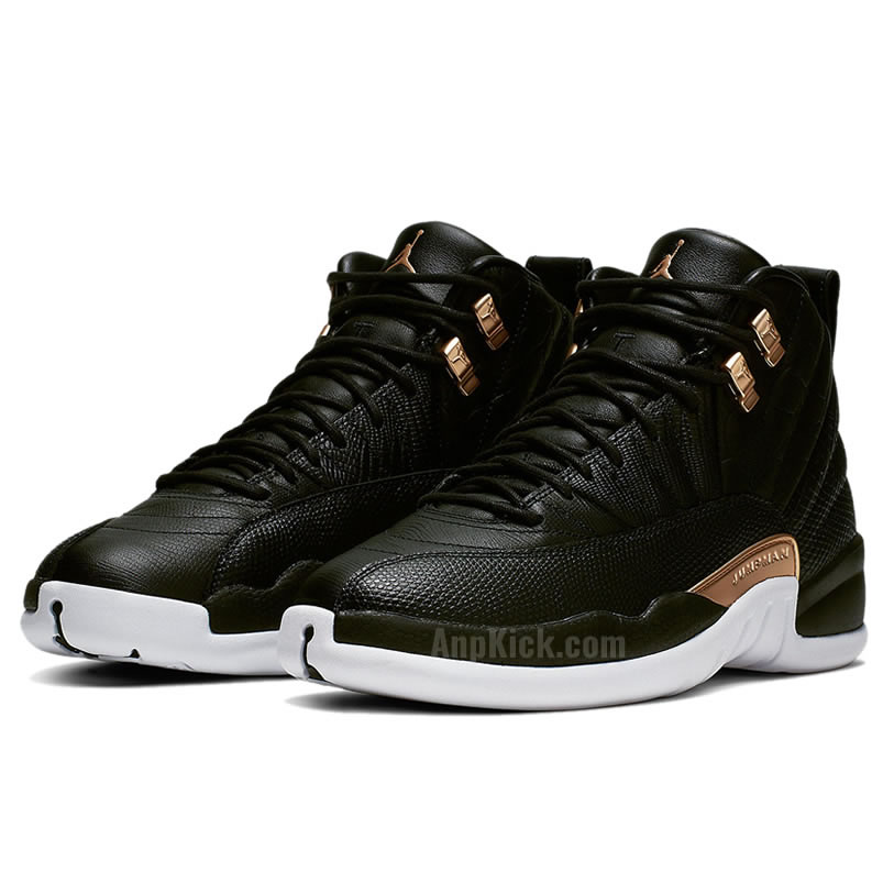 Air Jordan 12 Wmns Snakeskin Midnight Black White Gold Ao6068 007 (3) - newkick.cc