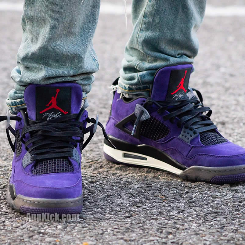 Travis Scott Air Jordan 4 Purple On Feet (1) - newkick.cc