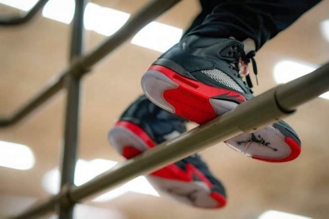 Air Jordan 5 Satin Bred Black University Red For Sale On Feet Outfit 136027 006 (13) - newkick.cc