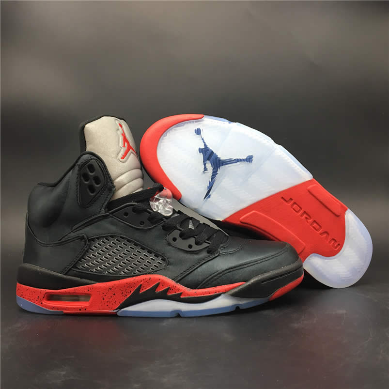 Air Jordan 5 Satin Bred Black University Red For Sale On Feet Outfit 136027 006 (2) - newkick.cc