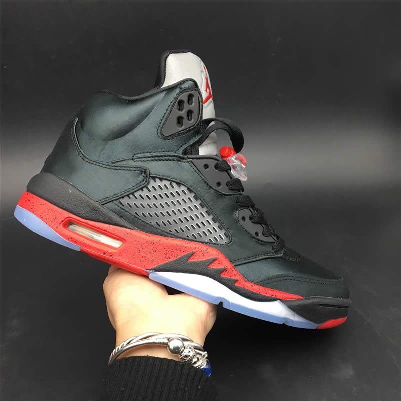 Air Jordan 5 Satin Bred Black University Red For Sale On Feet Outfit 136027 006 (3) - newkick.cc