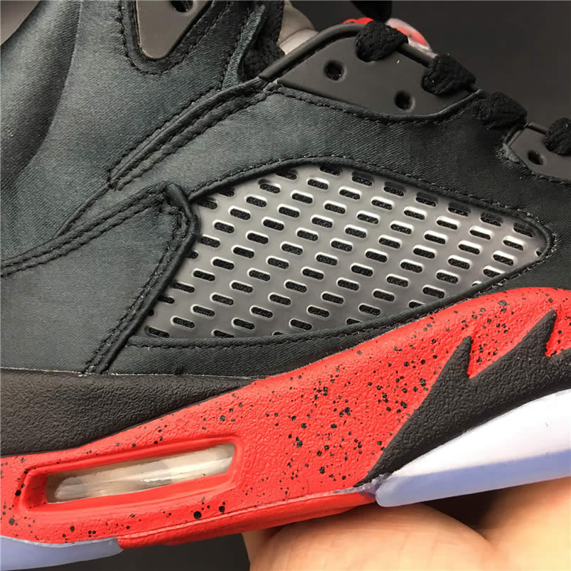 Air Jordan 5 Satin Bred Black University Red For Sale On Feet Outfit 136027 006 (4) - newkick.cc