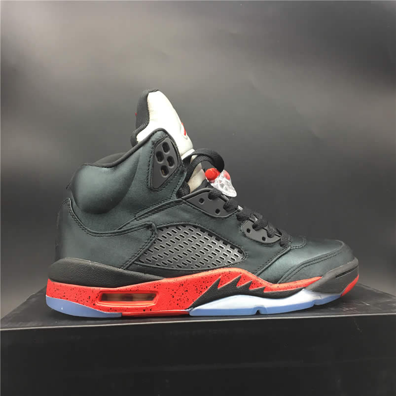 Air Jordan 5 Satin Bred Black University Red For Sale On Feet Outfit 136027 006 (9) - newkick.cc