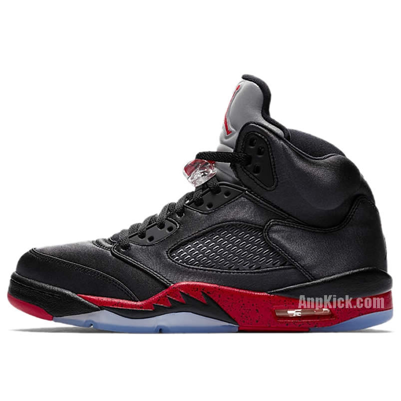 Air Jordan 5 Satin Bred Black University Red On Feet Outfit 136027 006 (1) - newkick.cc