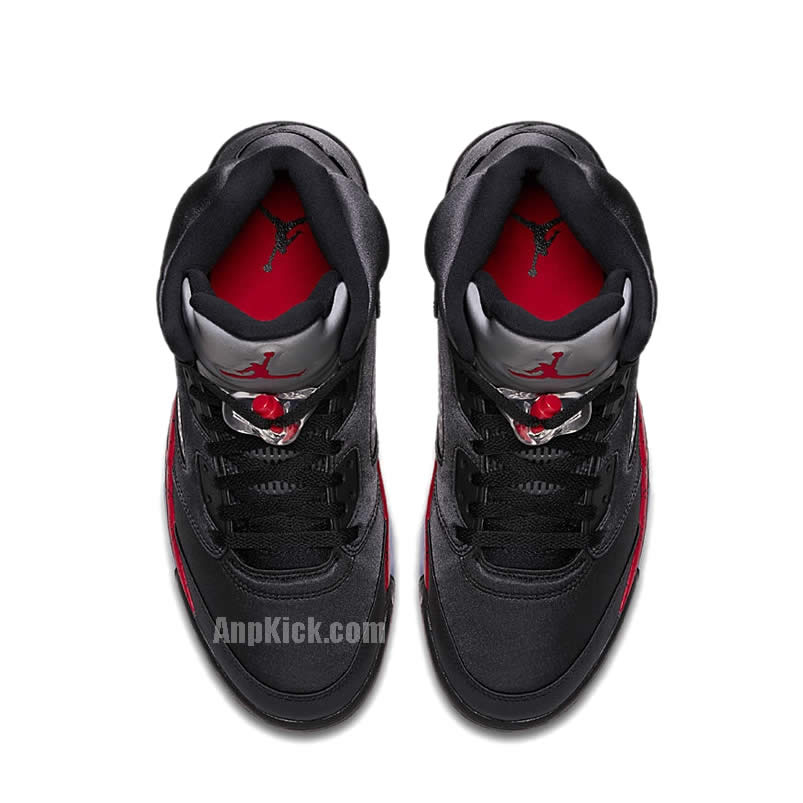 Air Jordan 5 Satin Bred Black University Red On Feet Outfit 136027 006 (4) - newkick.cc