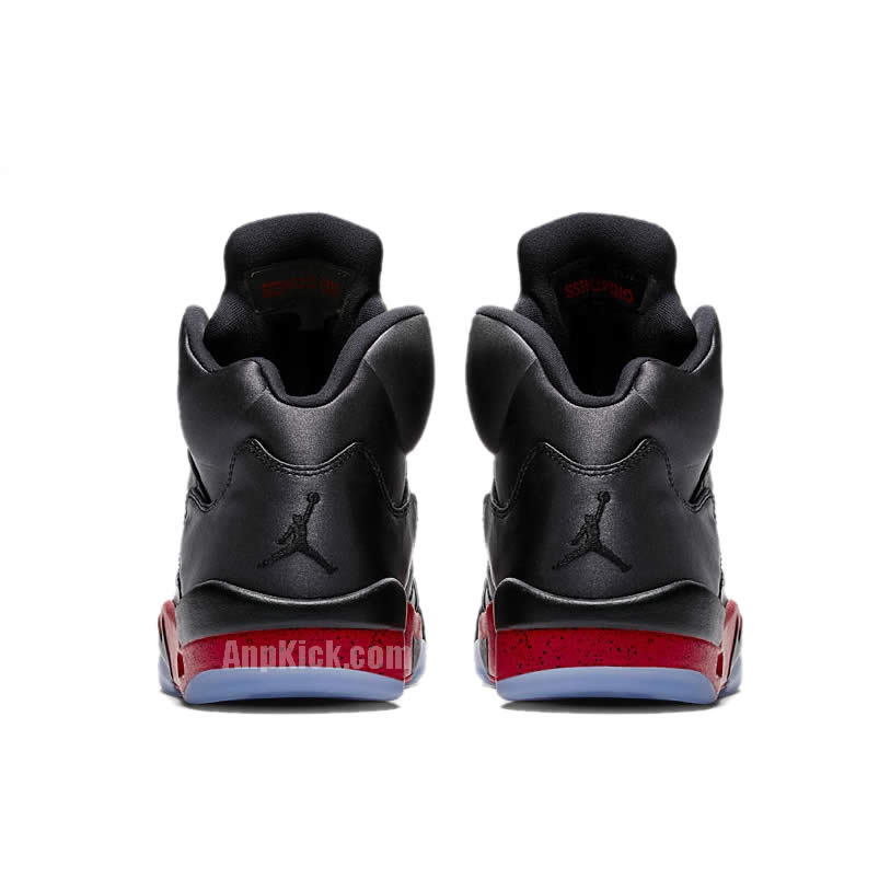 Air Jordan 5 Satin Bred Black University Red On Feet Outfit 136027 006 (5) - newkick.cc