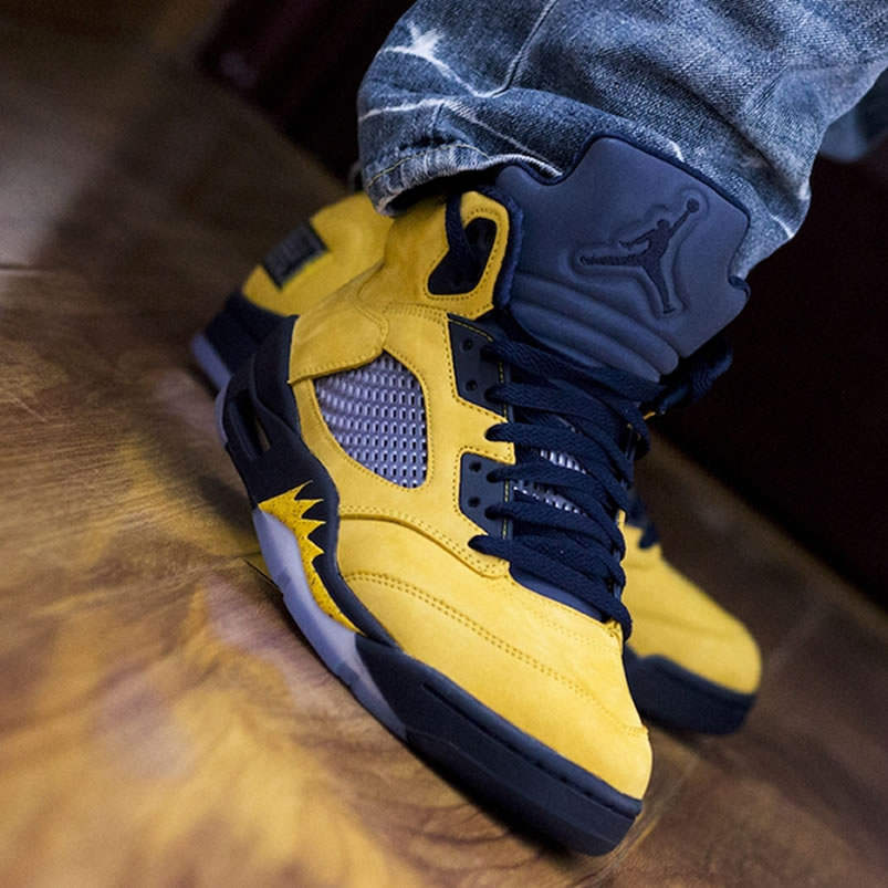 Air Jordan 5 Sp Yellow Michigan 2019 Inspire On Feet Cq9541 704 (1) - newkick.cc