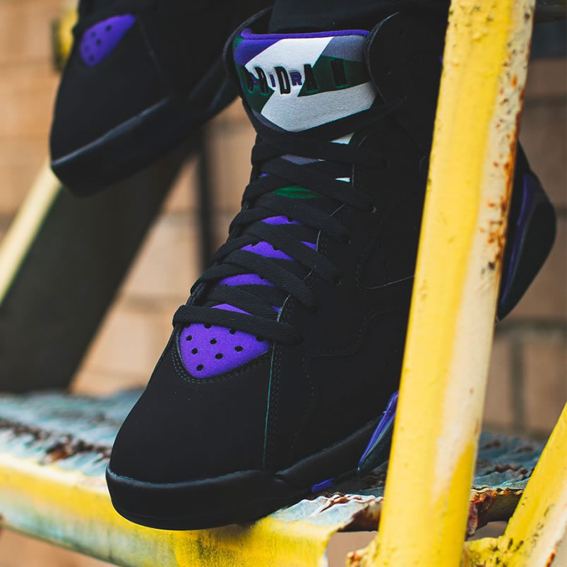 Air Jordan Retro 7 Ray Allen On Foot Pe Black And Purple 304775 053 (2) - newkick.cc