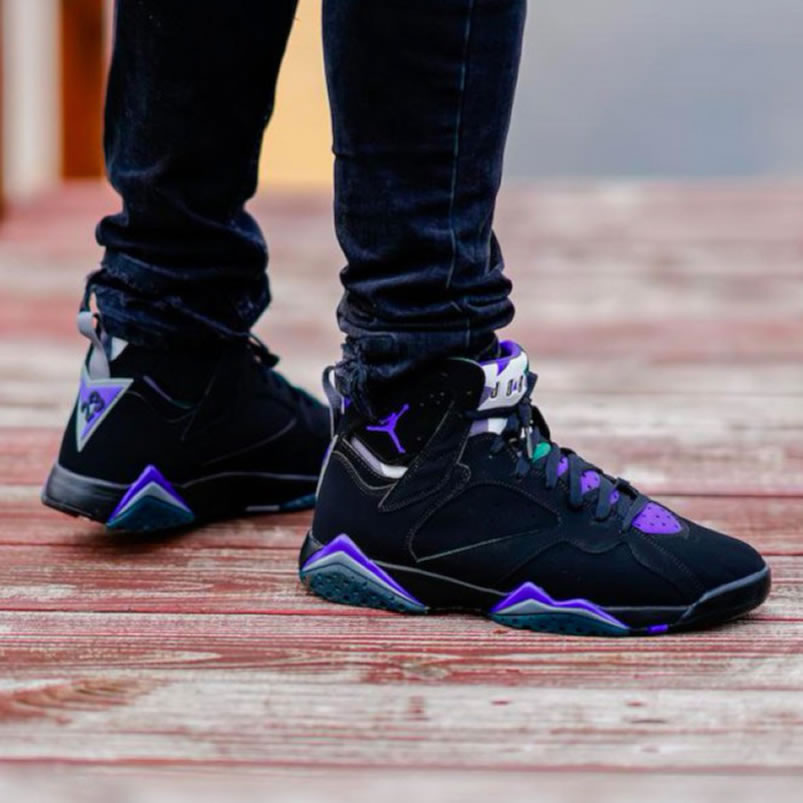 Air Jordan Retro 7 Ray Allen On Foot Pe Black And Purple 304775 053 (7) - newkick.cc