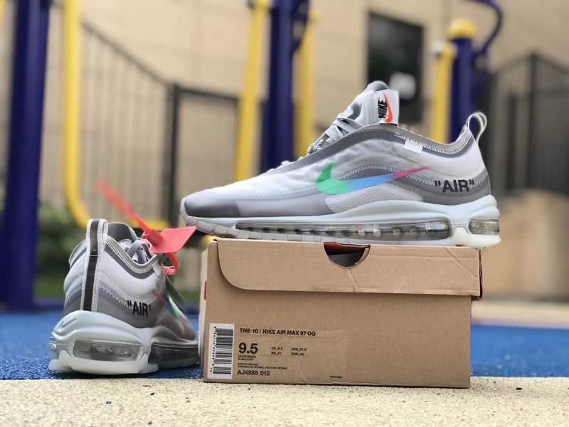 Off White Nike Air Max 97 Green Grey Mens Womens Shoes AJ4585-012 On Box