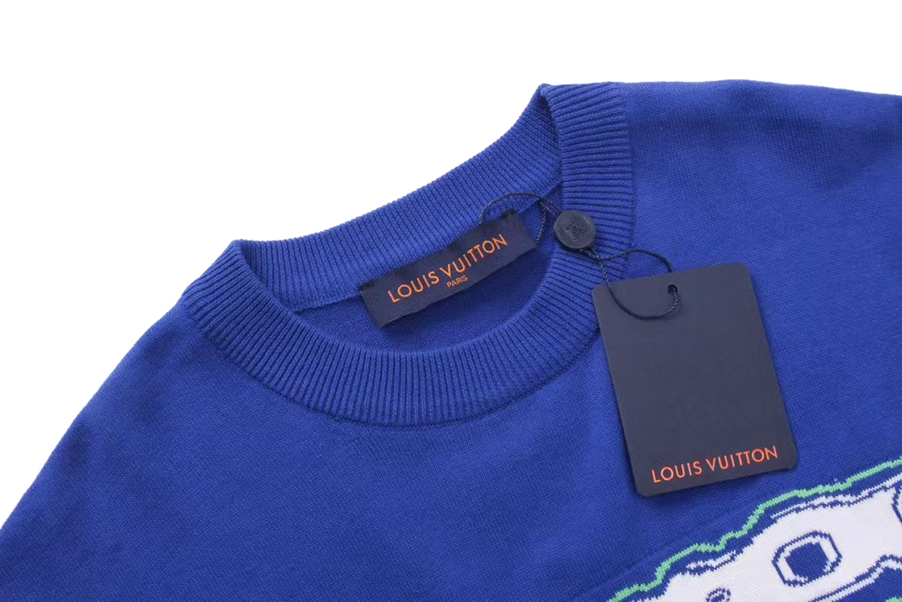 Louis Vuitton Short Sleeved Cotton Intarsia Crewneck 1abxyr (8) - newkick.cc