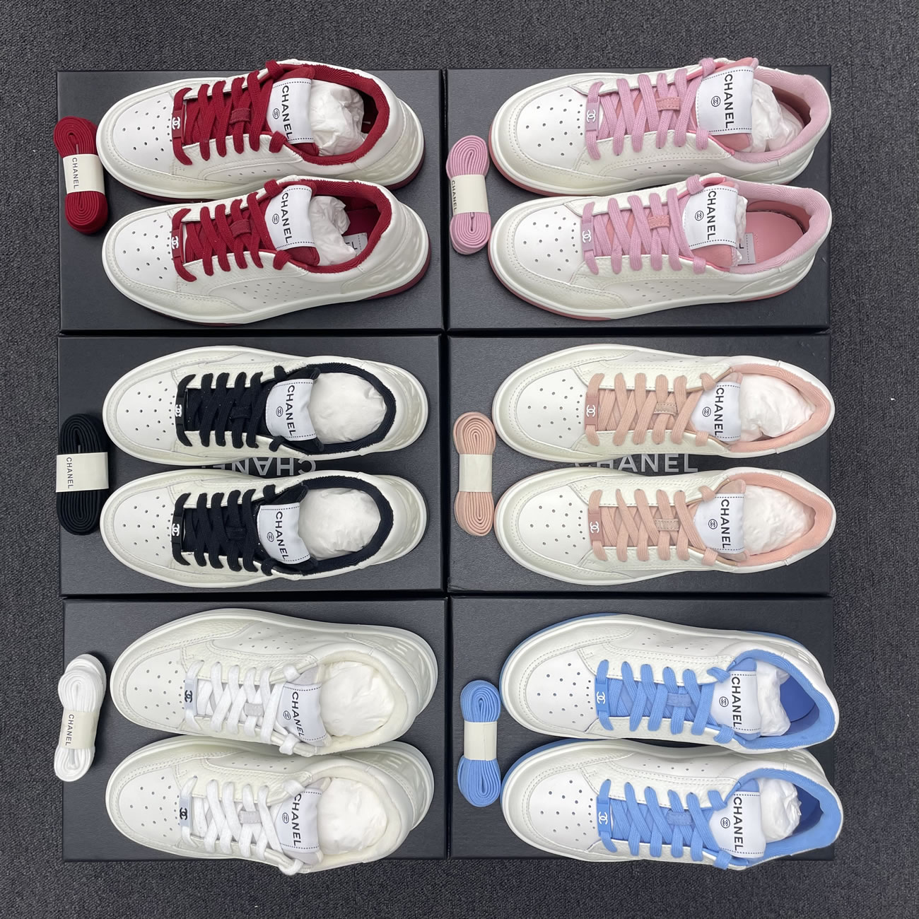 Chanel 22p Trainer White Black Burgundy Light Pink Blue (24) - newkick.cc