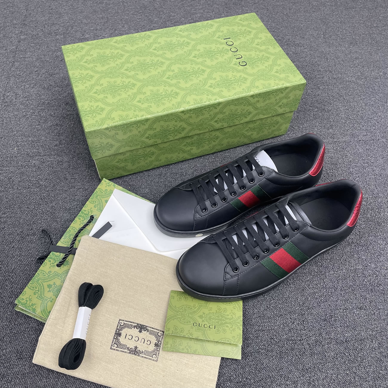 Gucci Ace Leather Black 386750 02jr0 1078 (6) - newkick.cc